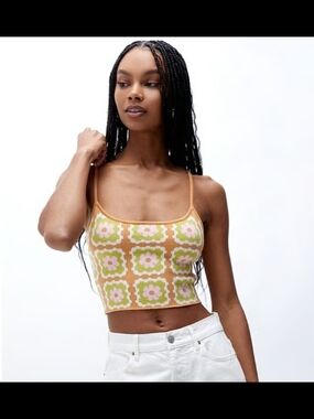 PacSun Mustard Floral Crochet Square Crop Camisole